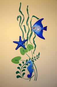 Wasserpflanze Wandtattoo mit dekorativen Meerestieren 